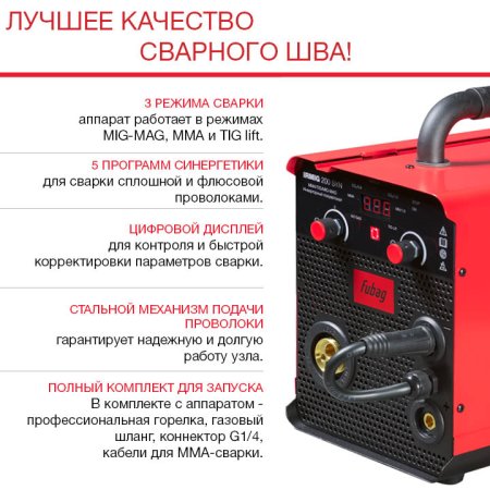 Полуавтомат сварочный FUBAG IRMIG 200 SYN с горелкой 250 А 3 м в комплекте в Мурманске фото