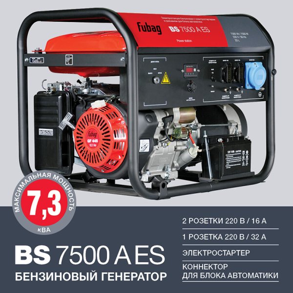 FUBAG Бензиновый генератор с электростартером и коннектором автоматики BS 7500 A ES в Мурманске фото